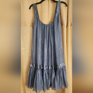 Laundry by Shelli Segal Women Gray blue Silver Metallic Dress With Studs Size 12
